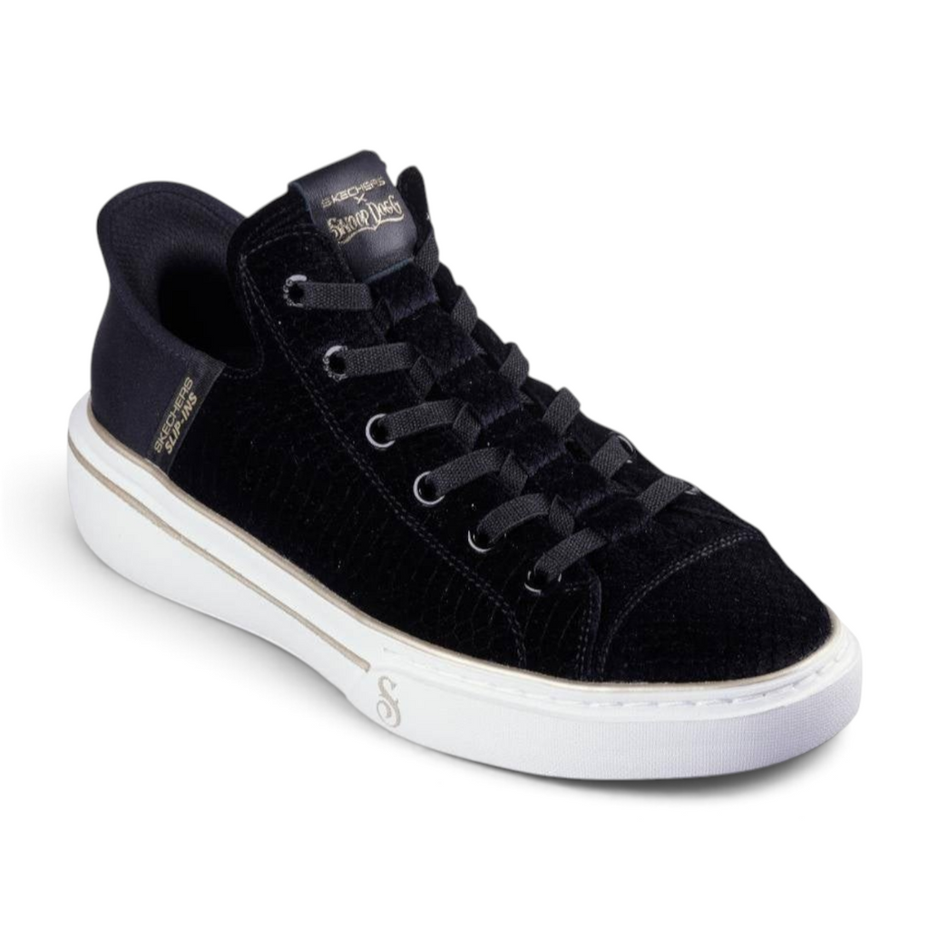 FRG Skechers x Snoop Dogg Slip-ins Boss Life velvet high-top sneakers in black with a white platform sole