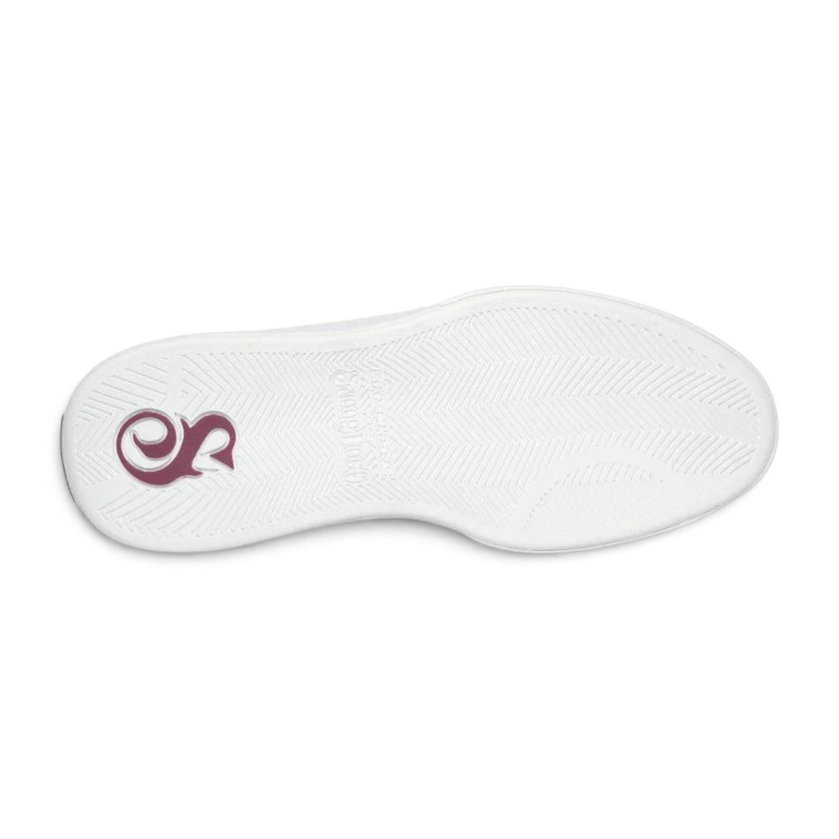 FRG SLIP-INS: SNOOP ONE - BOSS LIFE VELVET sneaker showing the white textured rubber outsole with a maroon logo