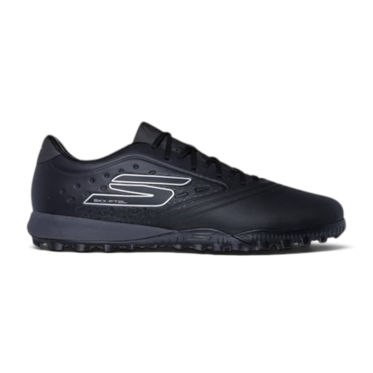 FRG Skechers Razor 1.5 Academy TF black turf soccer boot with synthetic upper and responsive rubber grip sole