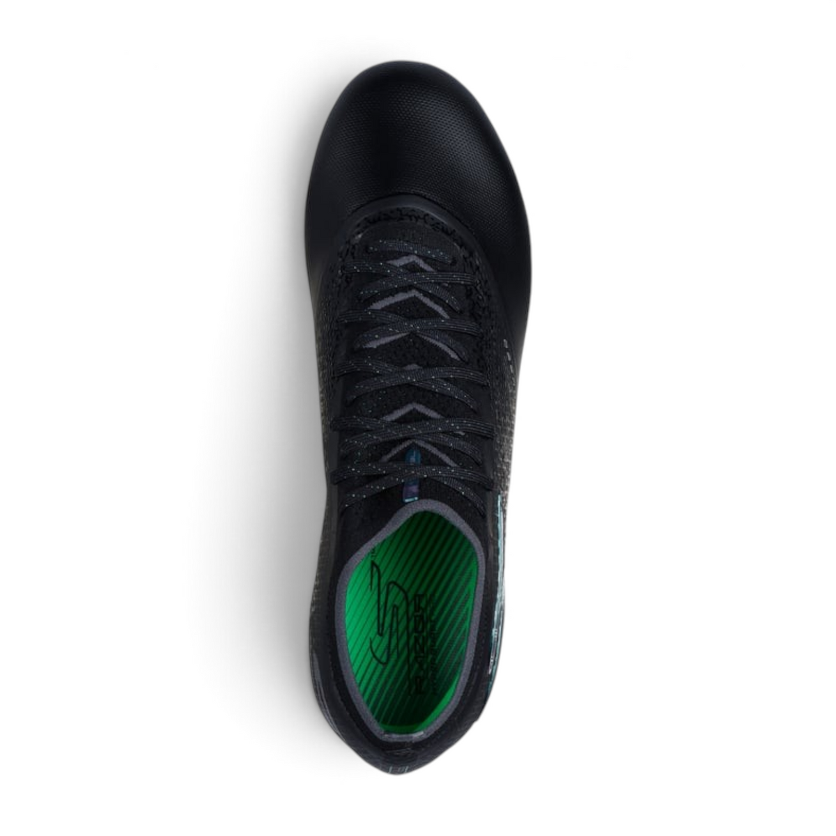 FRG Skechers Razor 1.5 Elite FG football boot in black and silver with a Performance FitKnit upper, top-down view.