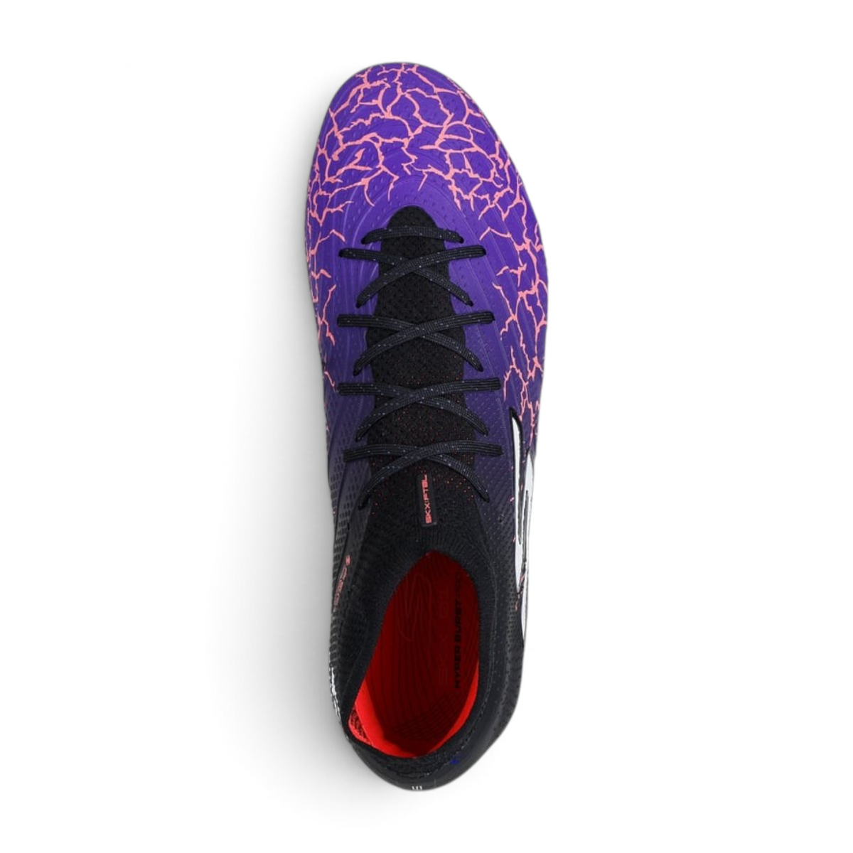 FRG Skechers SKX 1.5 High Elite FG soccer cleat in purple with black accents and a cracked pattern design