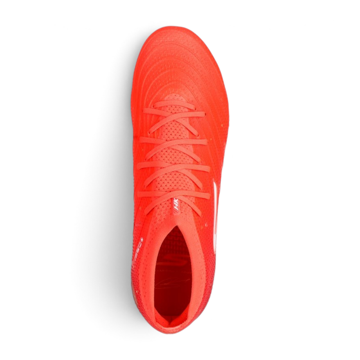 FRG Skechers HK Player Edition SKX 1.5 Elite SG soccer cleats in bright coral with a textured upper, top view.