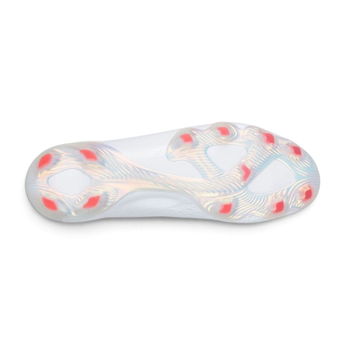 FRG Skechers SKX 2 Elite FG soccer cleat sole in white with turquoise and pink grip elements for firm ground