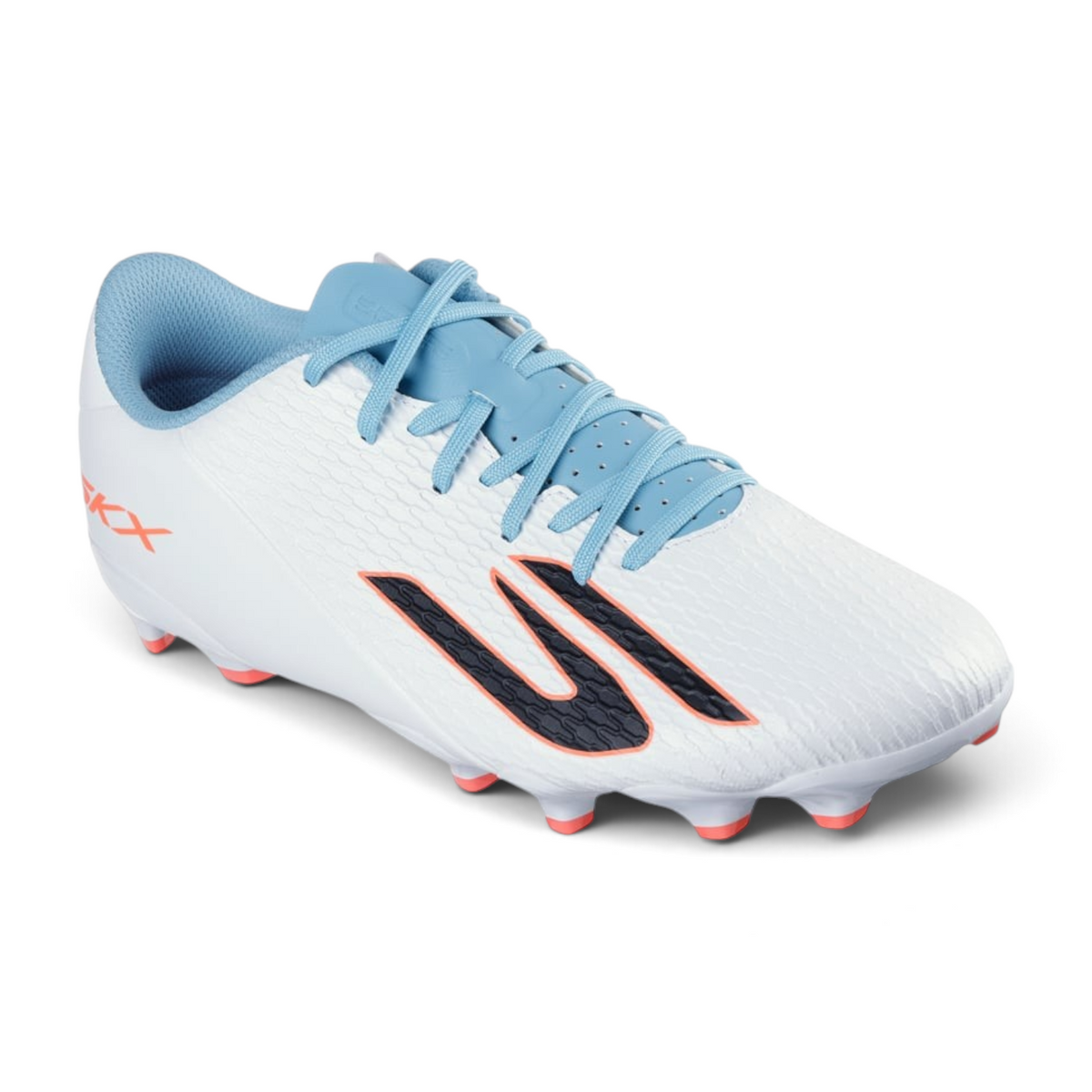 FRG Skechers Club MG multi-ground football boot in white with turquoise laces and pink stud detailing
