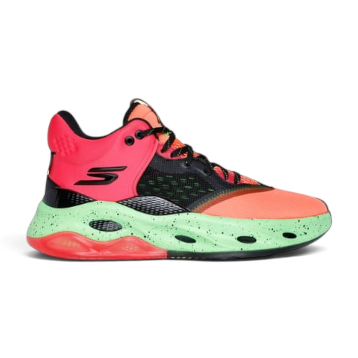 FRG Skechers SKX FLOAT mid-top basketball shoes in pink and multi-colour with a speckled green midsole