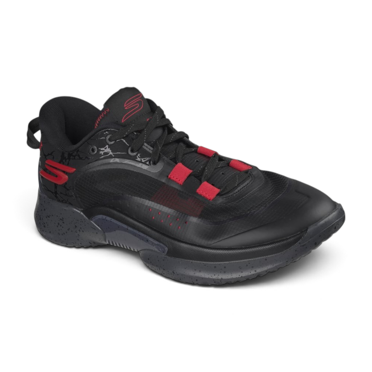 FRG Skechers SKX RESAGRIP low-top basketball shoes in black with red accents and textured indoor traction sole
