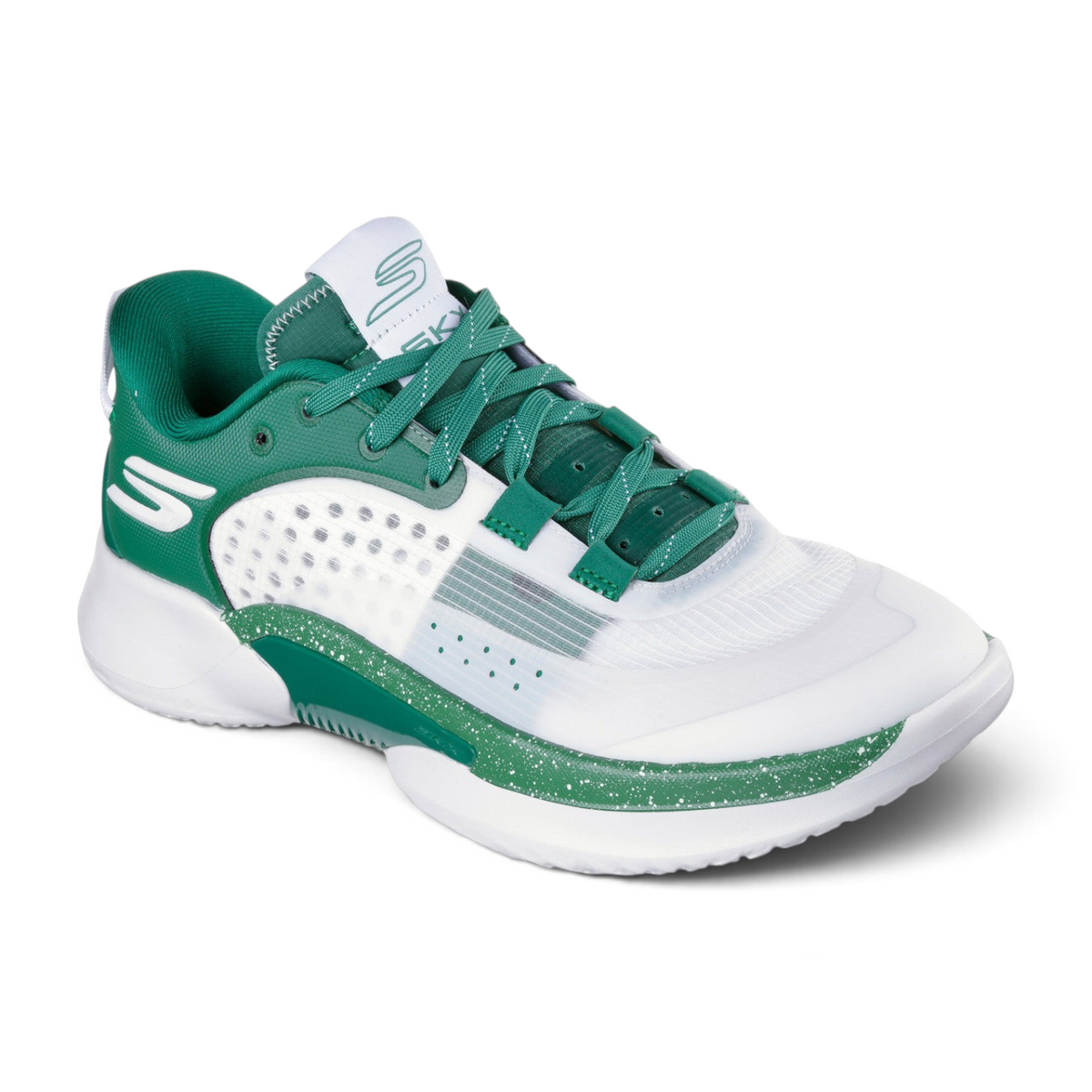 FRG SKX RESAGRIP performance athletic shoe in white and green with a mesh upper and speckled midsole