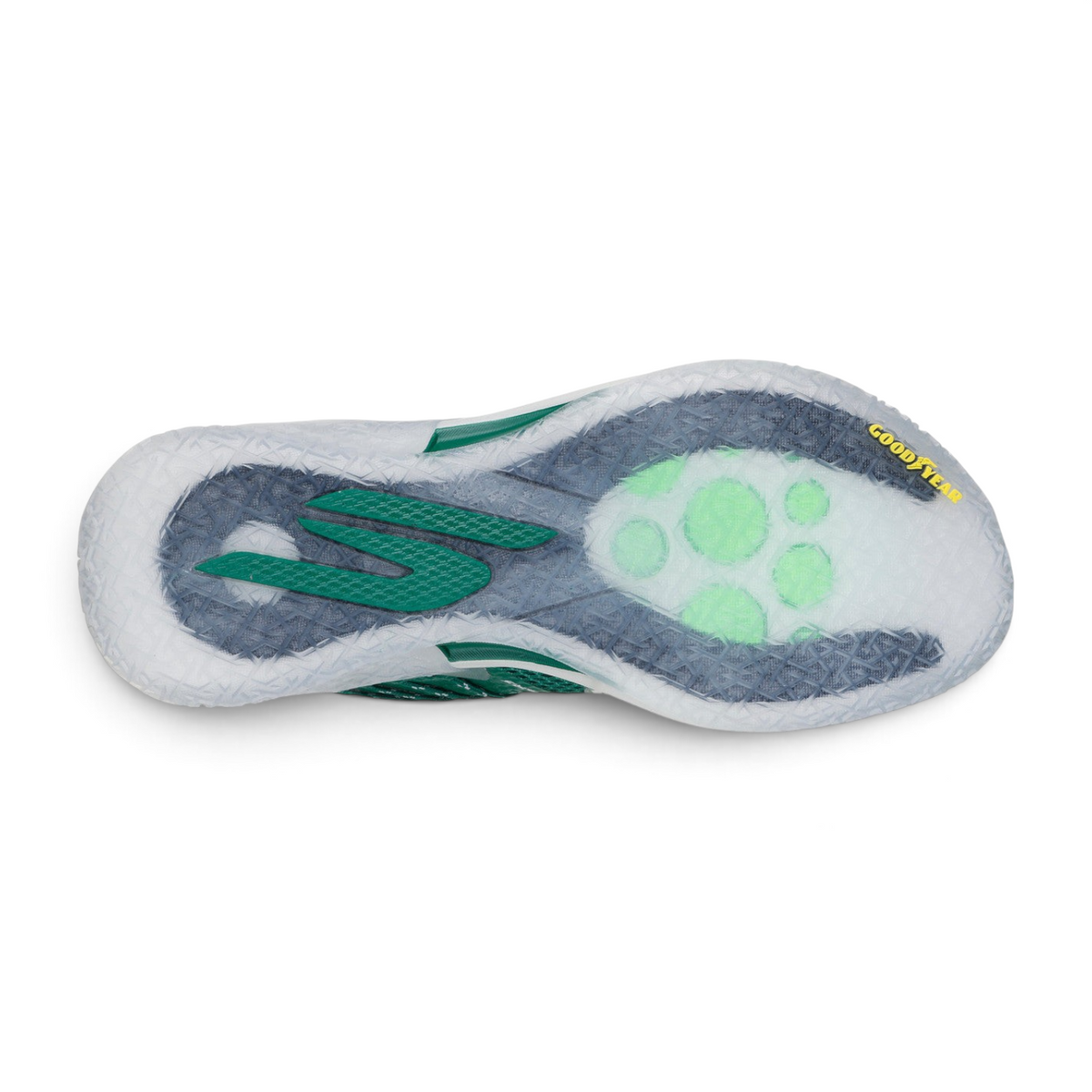 FRG SKX REIGN performance sneaker featuring a translucent Goodyear rubber outsole with green traction pods
