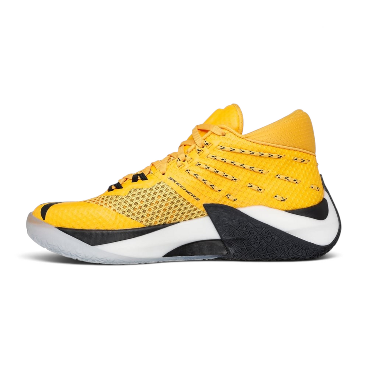 FRG Skechers SKX REIGN mid-top basketball shoes in vibrant yellow and black with a textured mesh upper
