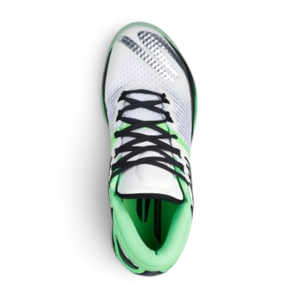 FRG Skechers SKX REIGN basketball shoes in white, blue, and lime green with a mid-top design and black laces.
