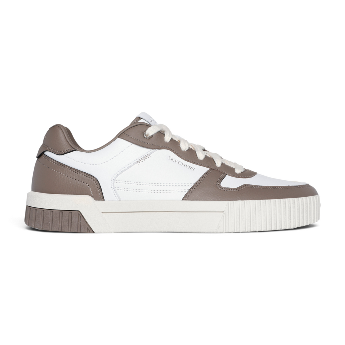 FRG Skechers Jade - Strane low-top court sneakers in white and taupe duraleather with lace-up closure