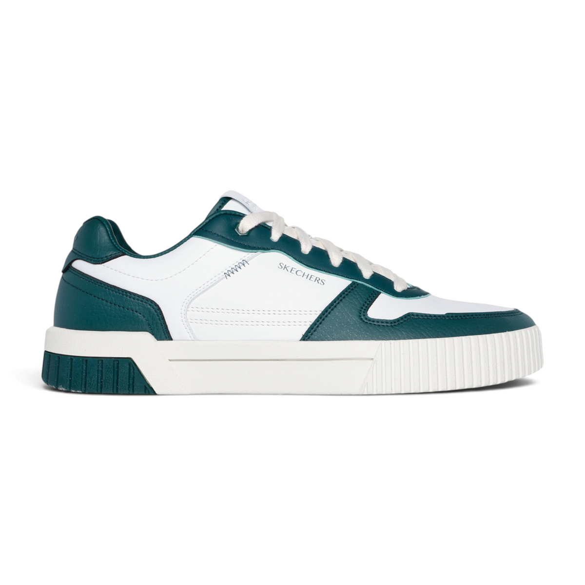 FRG Skechers Jade - Strane low-top court sneakers in white and dark green duraleather with lace-up closure.