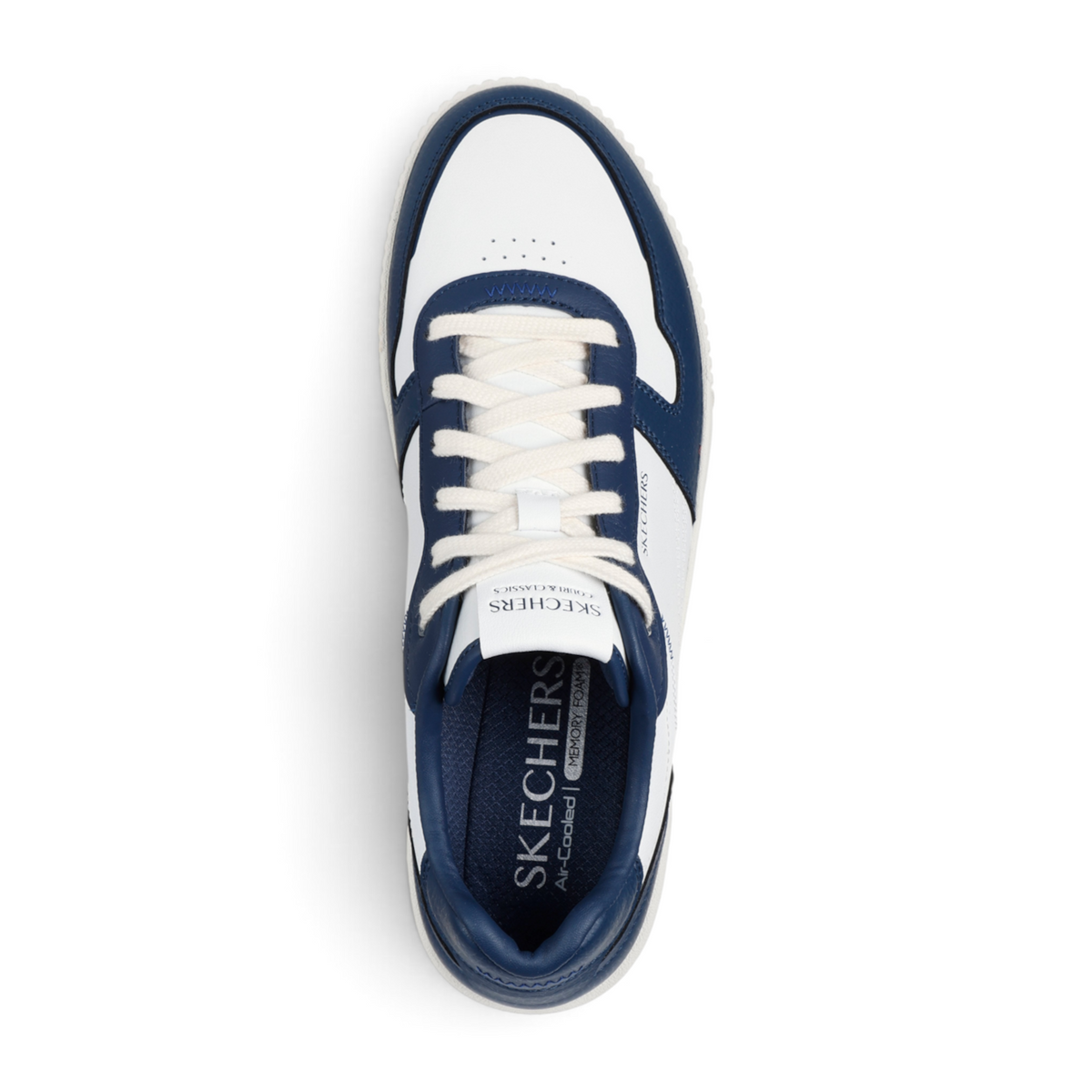 FRG Skechers Jade - Strane low-top court sneaker in white and navy duraleather with lace-up closure