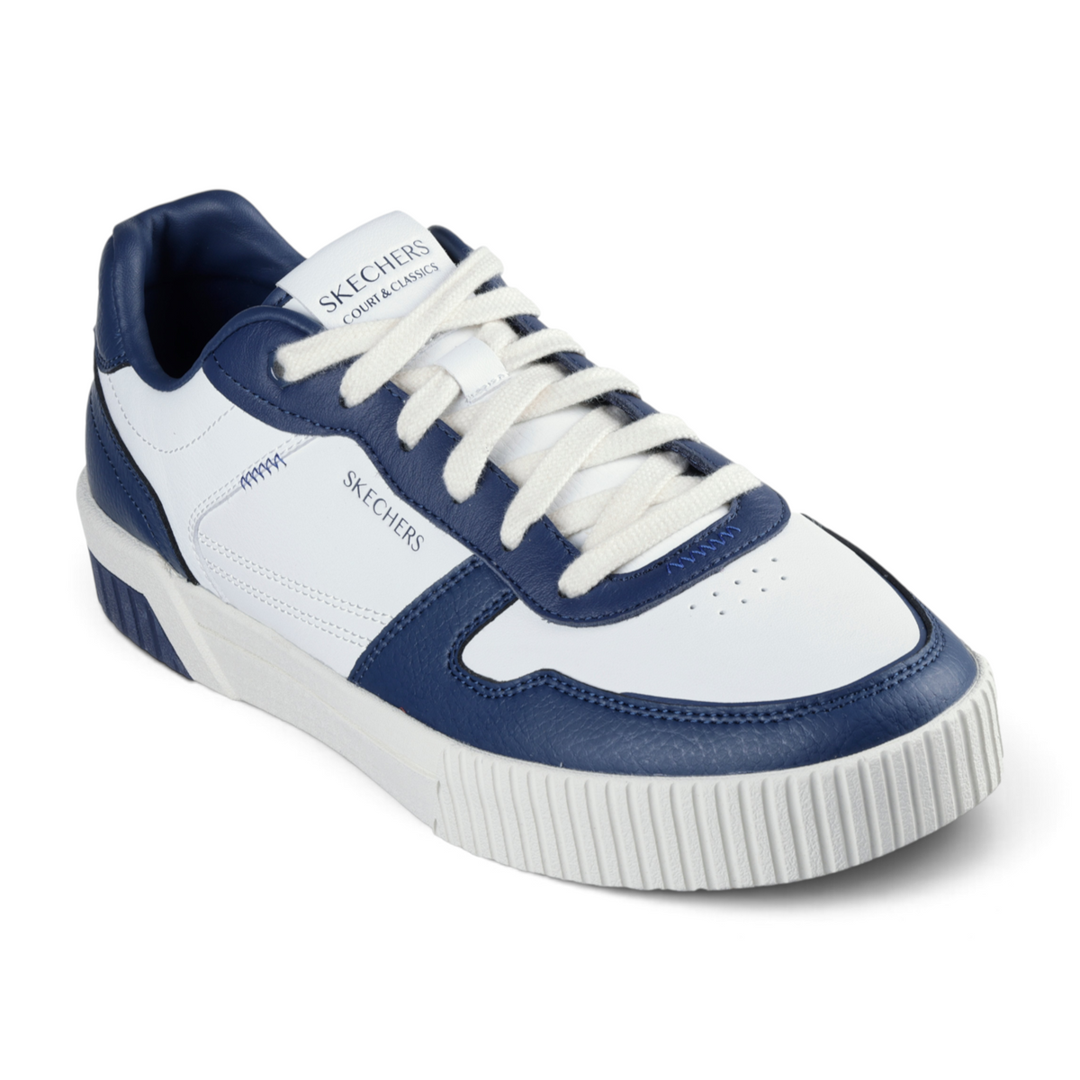 FRG Skechers Jade - Strane low-top court sneakers in white and navy blue duraleather with memory foam insoles