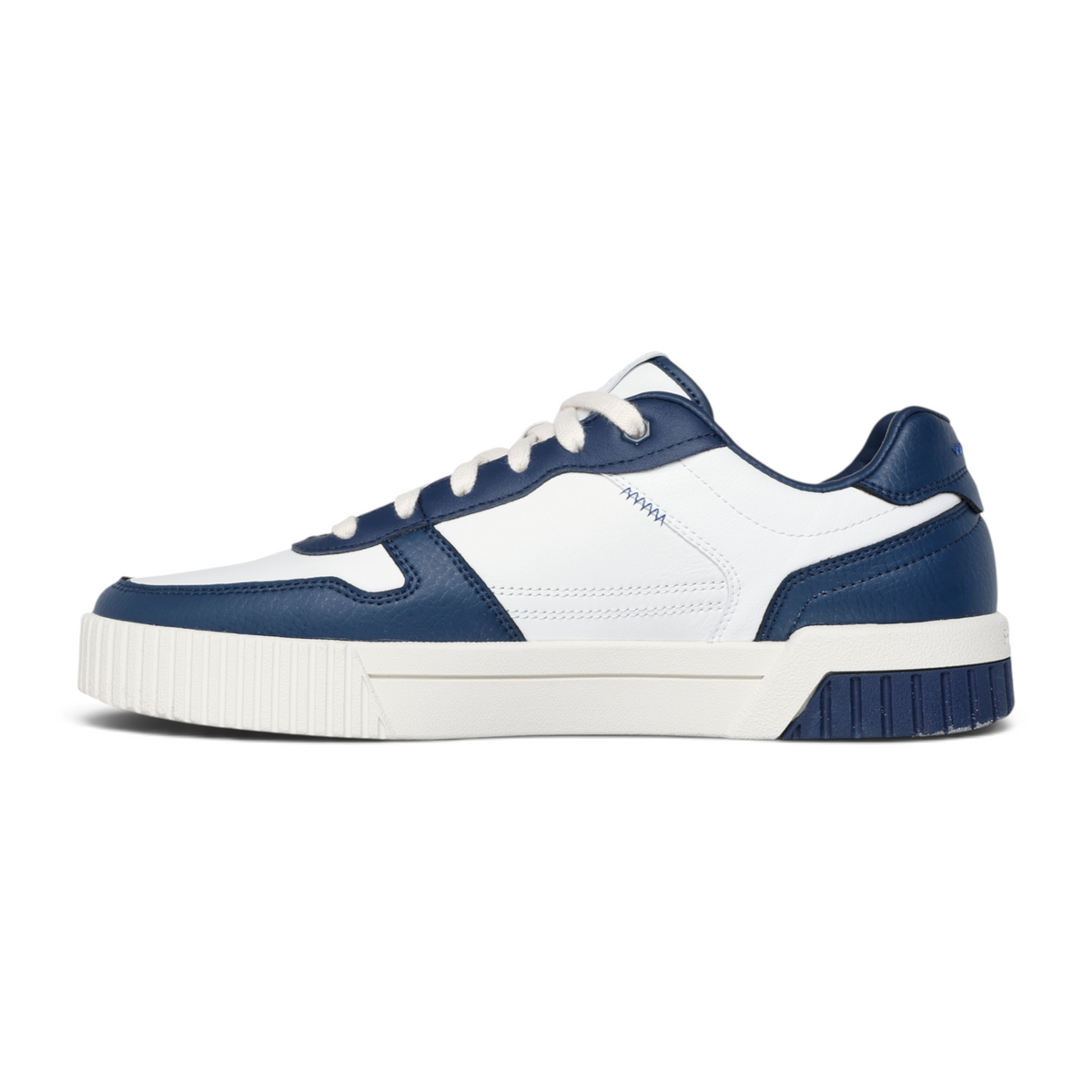 FRG Skechers Jade - Strane white and navy blue duraleather low-top court sneakers with memory foam insoles