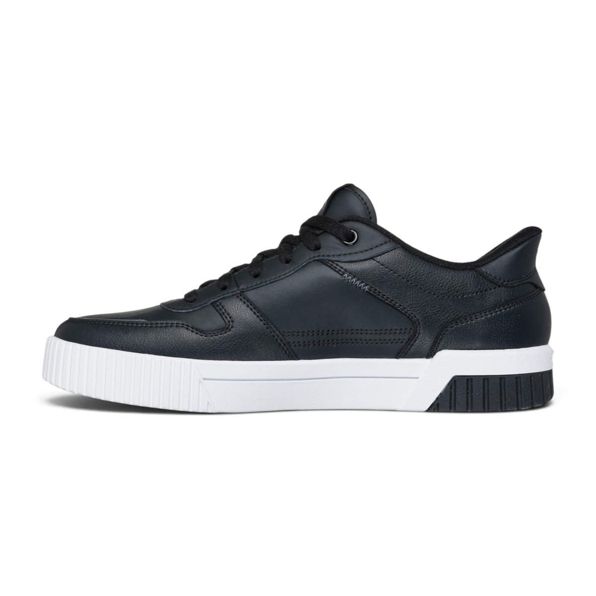 FRG JADE RAKON black leather low-top sneaker with a thick white textured rubber sole and black lace-up closure