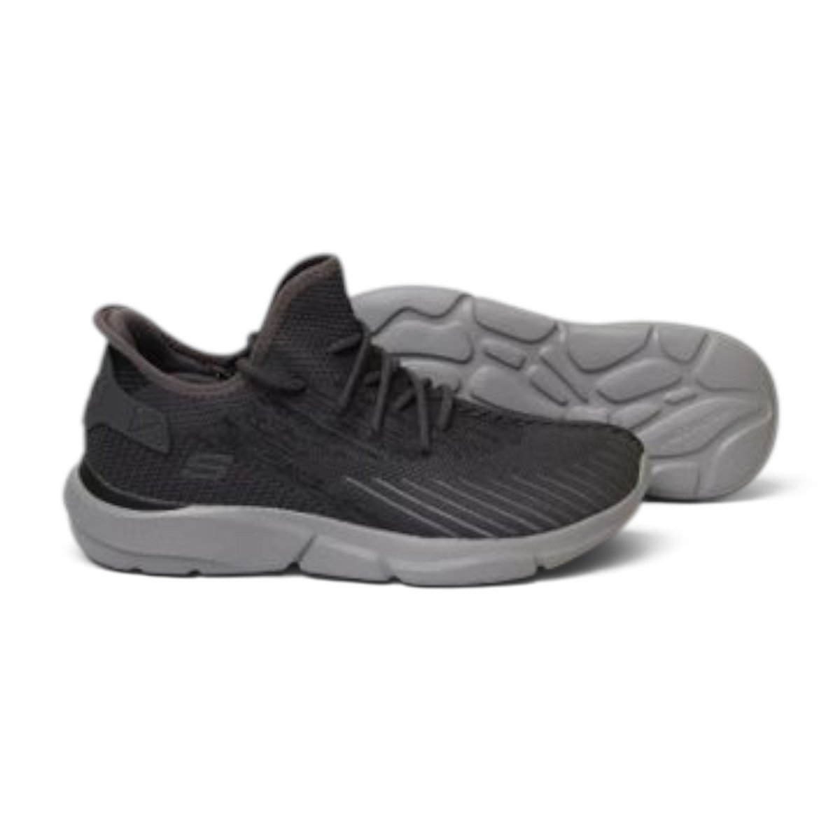 FRG Skechers Ingram charcoal mid-top sneaker with breathable mesh upper and grey cushioned rubber sole