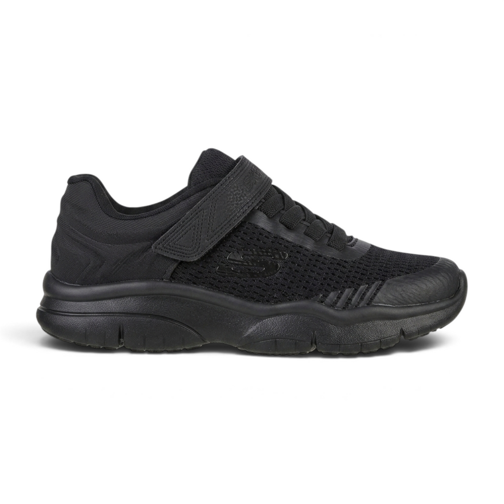 FRG Skechers Flex Blast Breezy Hype black trainer with breathable mesh upper and hook-and-loop strap closure