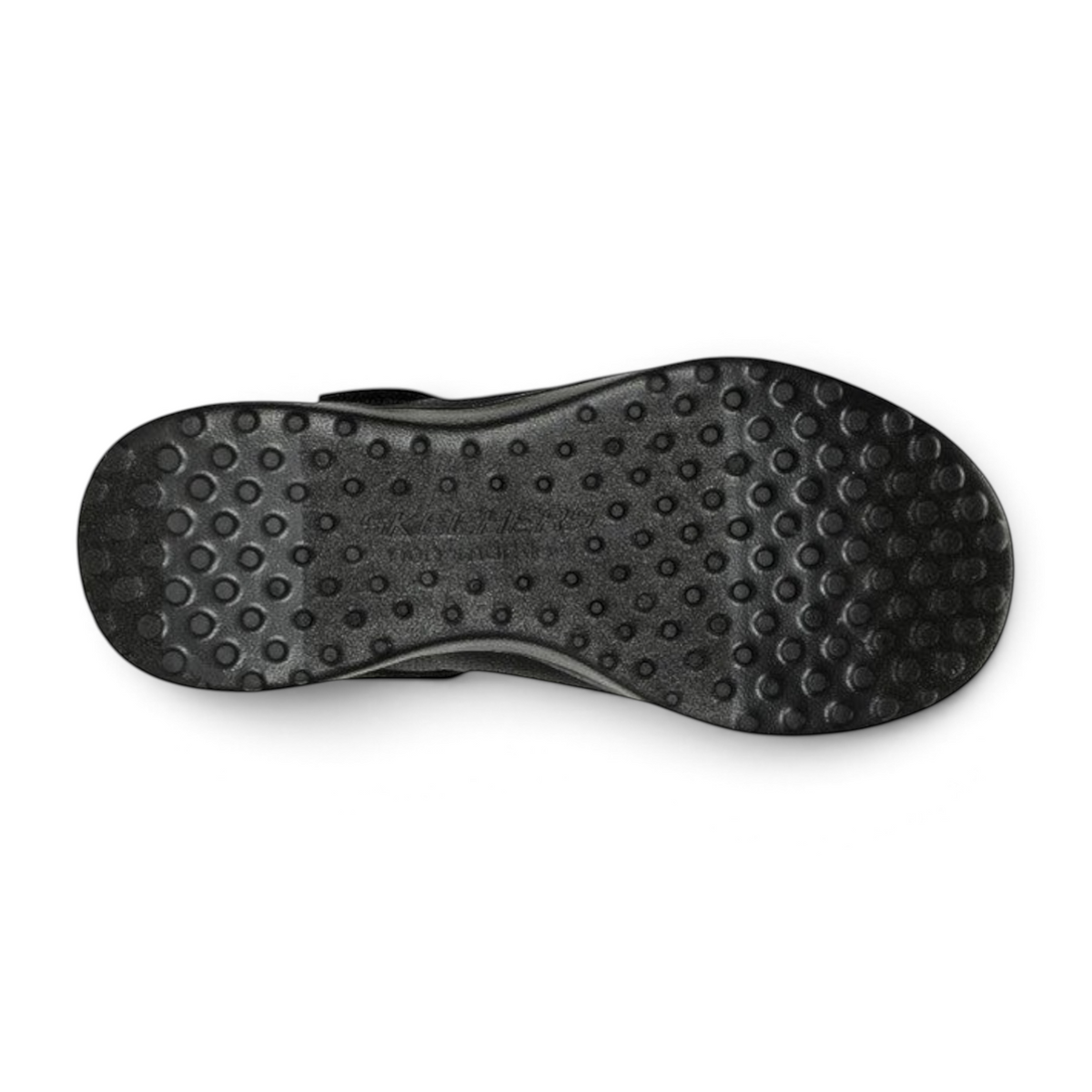 FRG Skechers Microstrides black kids mary jane shoe showing the textured non-slip rubber outsole