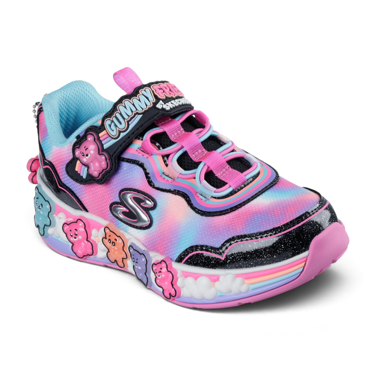 FRG Skechers Street Tres-Air Uno Vision-Airy sneaker with tie-dye mesh, gummy bear accents, and hook-and-loop strap.