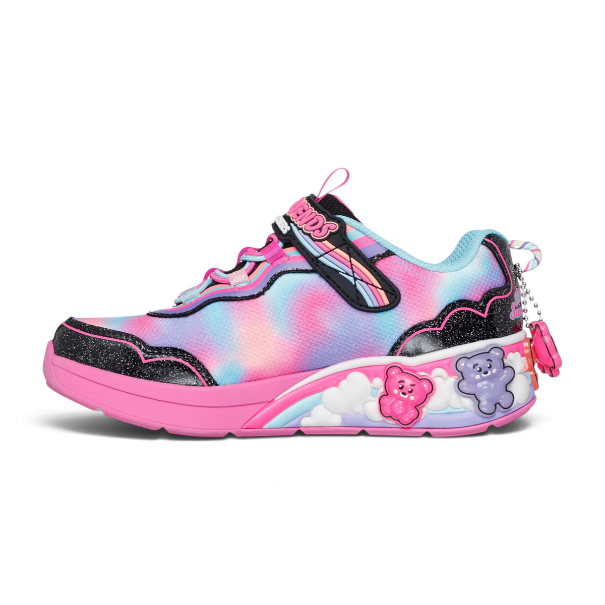 FRG SKECHERS Street Tres-Air Uno Vision-Airy sneaker in pink and blue tie-dye with bear charms and glitter accents.