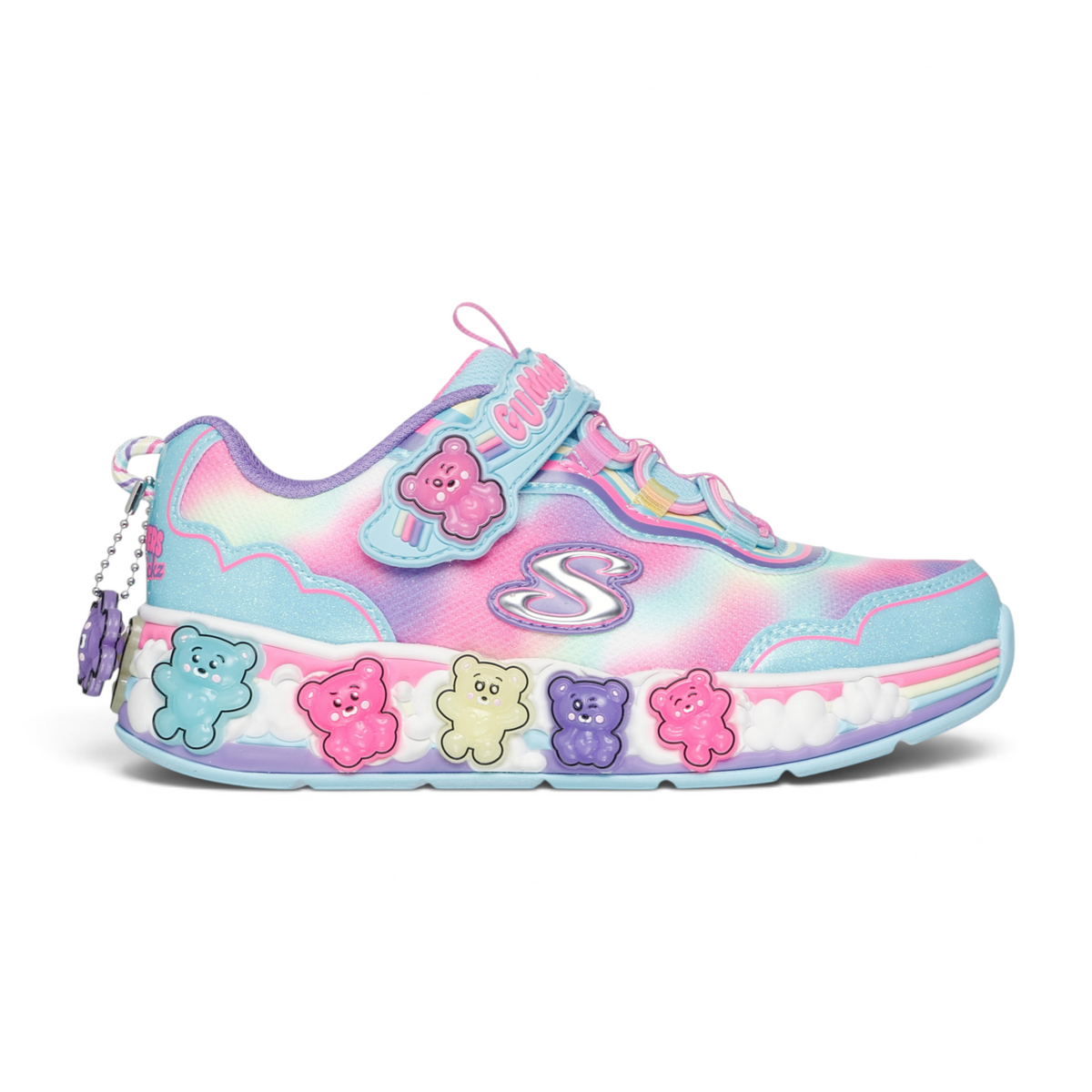FRG SKECHERS Street Tres-Air Uno Vision-Airy sneaker in pastel tie-dye with colorful gummy bear charms and cloud trim