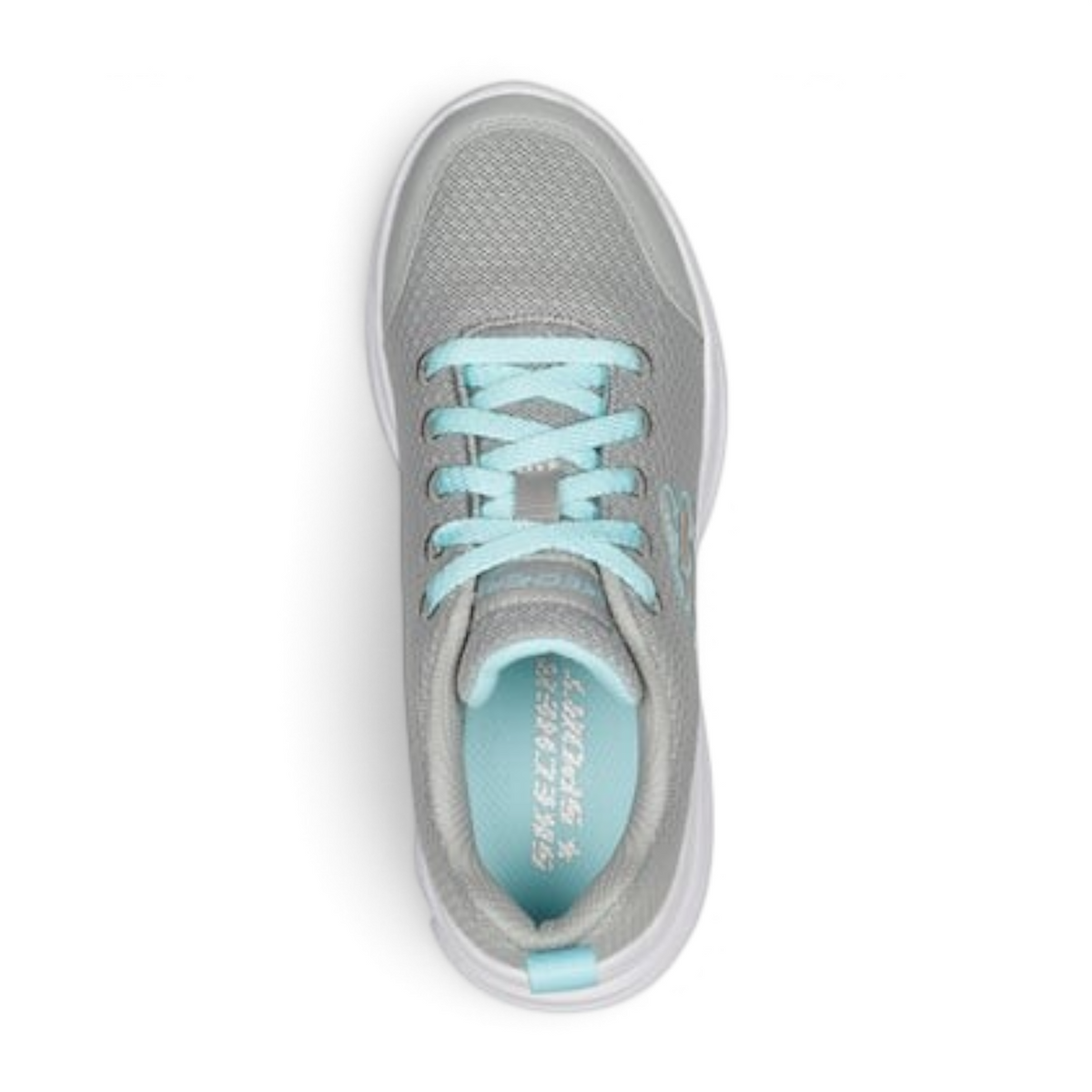 FRG WAVY LITES grey mesh sneaker with light blue laces and white cushioned sole viewed from above