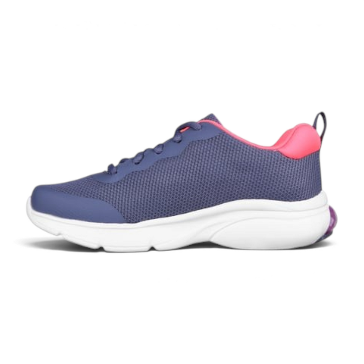 FRG SKECH-AIR AIRMATIC sneaker in purple mesh with pink accents and a white cushioned sole, side view.