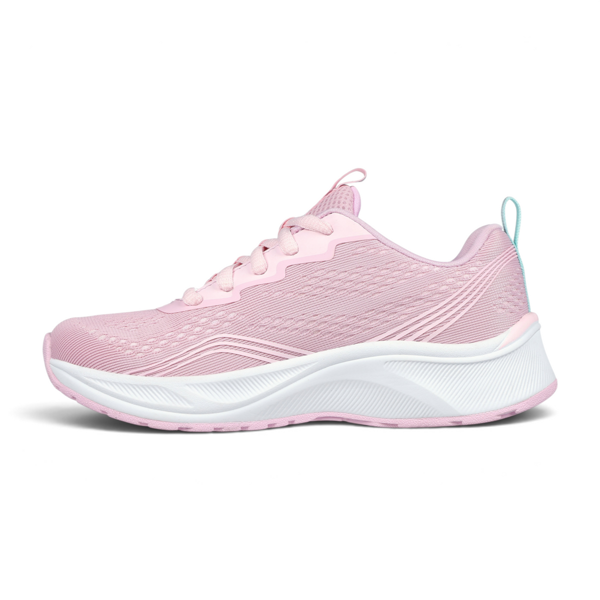 FRG SKECHERS ELITE SPORT RADIANT SQUAD light pink athletic sneaker with white cushioned midsole and teal heel tab