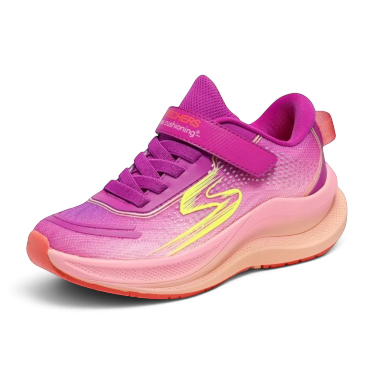 FRG Skechers Max Cushioning Ascend kids sneaker in purple and mint with a cushioned sole and hook-and-loop strap