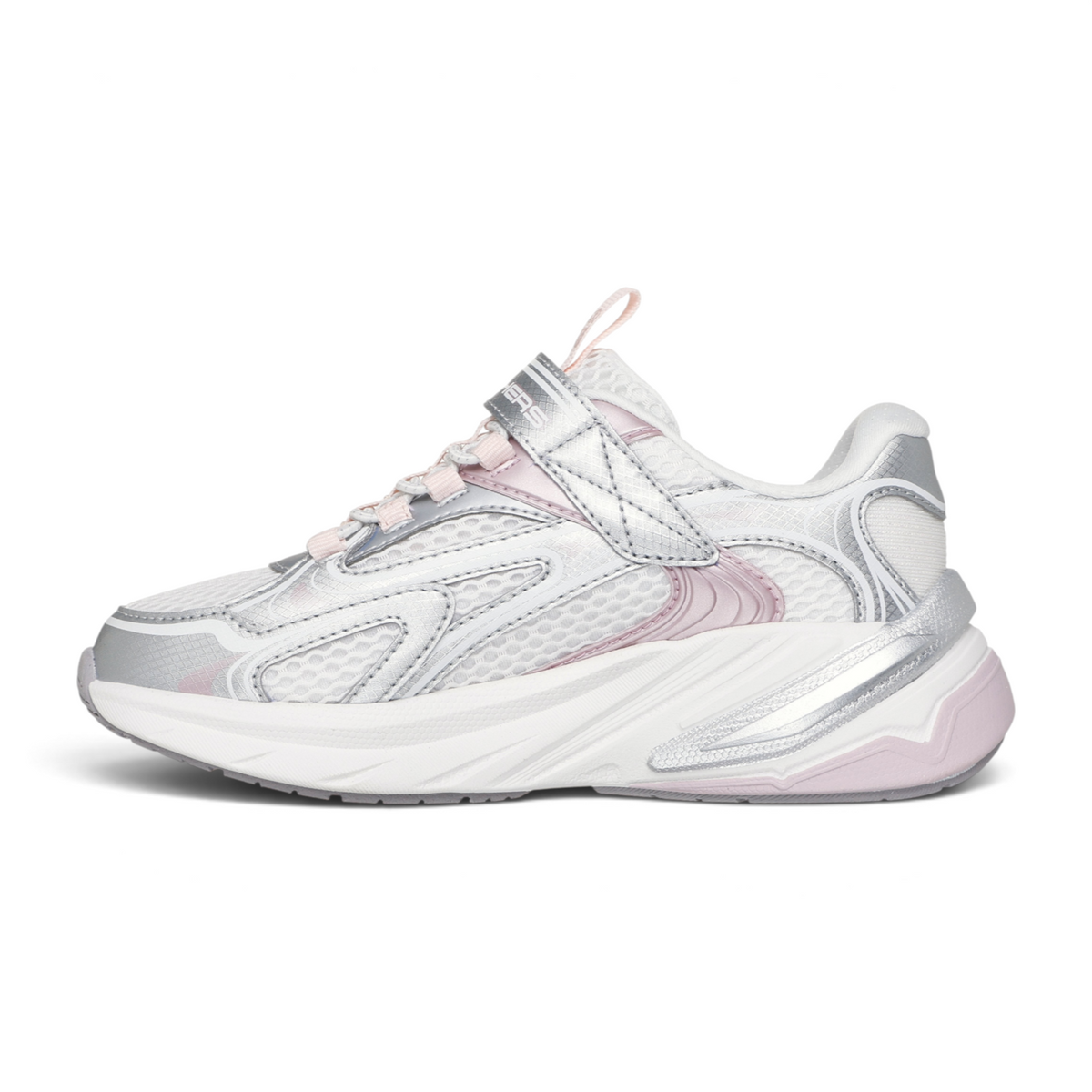 FRG S2K adaptive sneaker in white and silver with pink accents, featuring a convenient velcro closure strap.