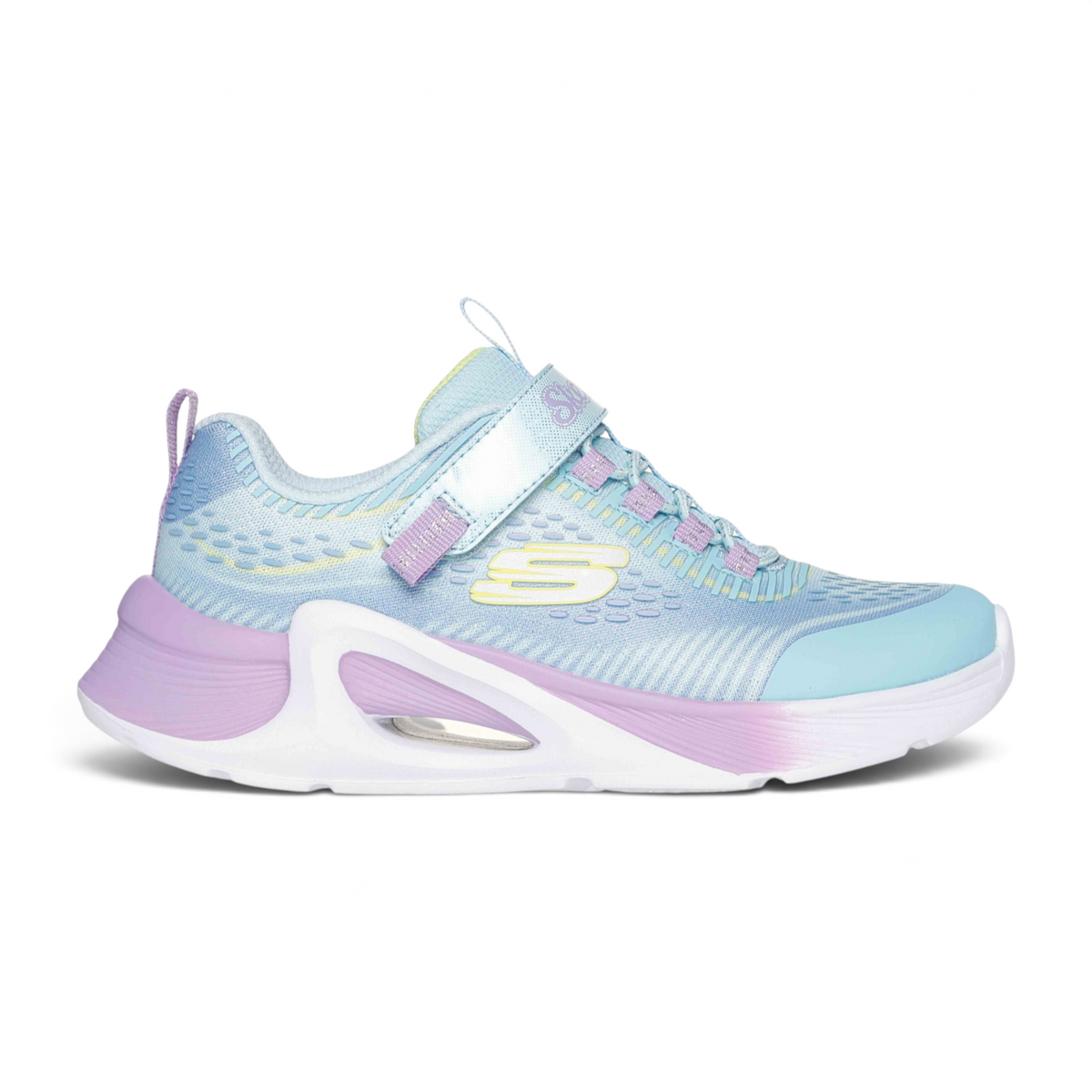 FRG TIDE TECH kids sneakers in light blue and lavender with a hook-and-loop strap and chunky white cushioned sole