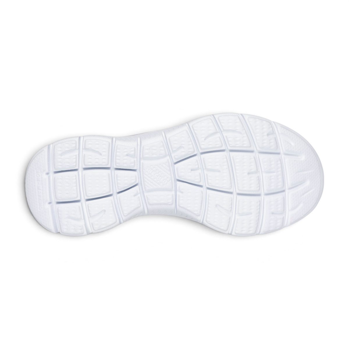 FRG SLIP-INS: SUMMITS white non-marking rubber sneaker outsole with a textured grid pattern for traction.