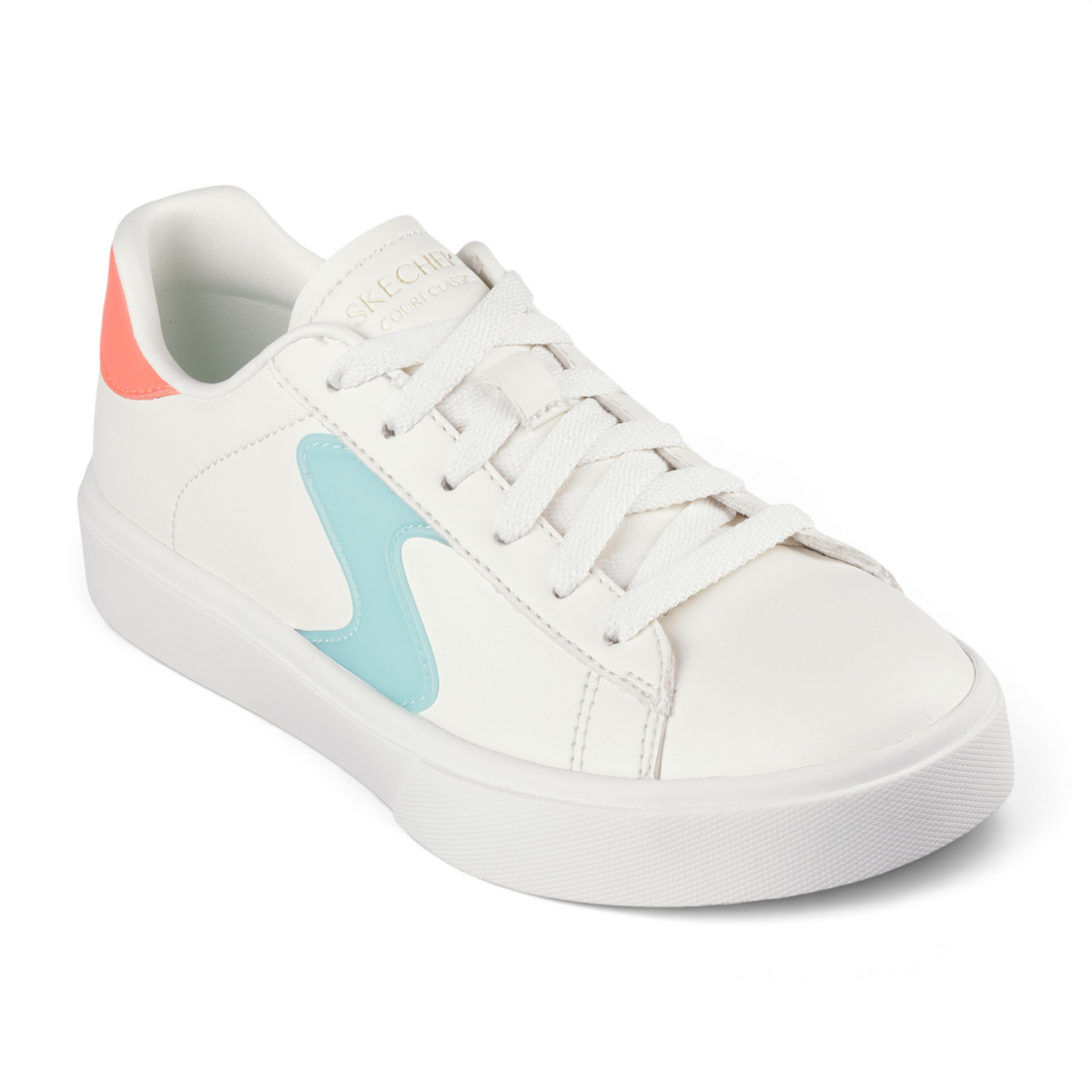FRG EDEN LX white sneaker with light blue side detail and coral heel accent