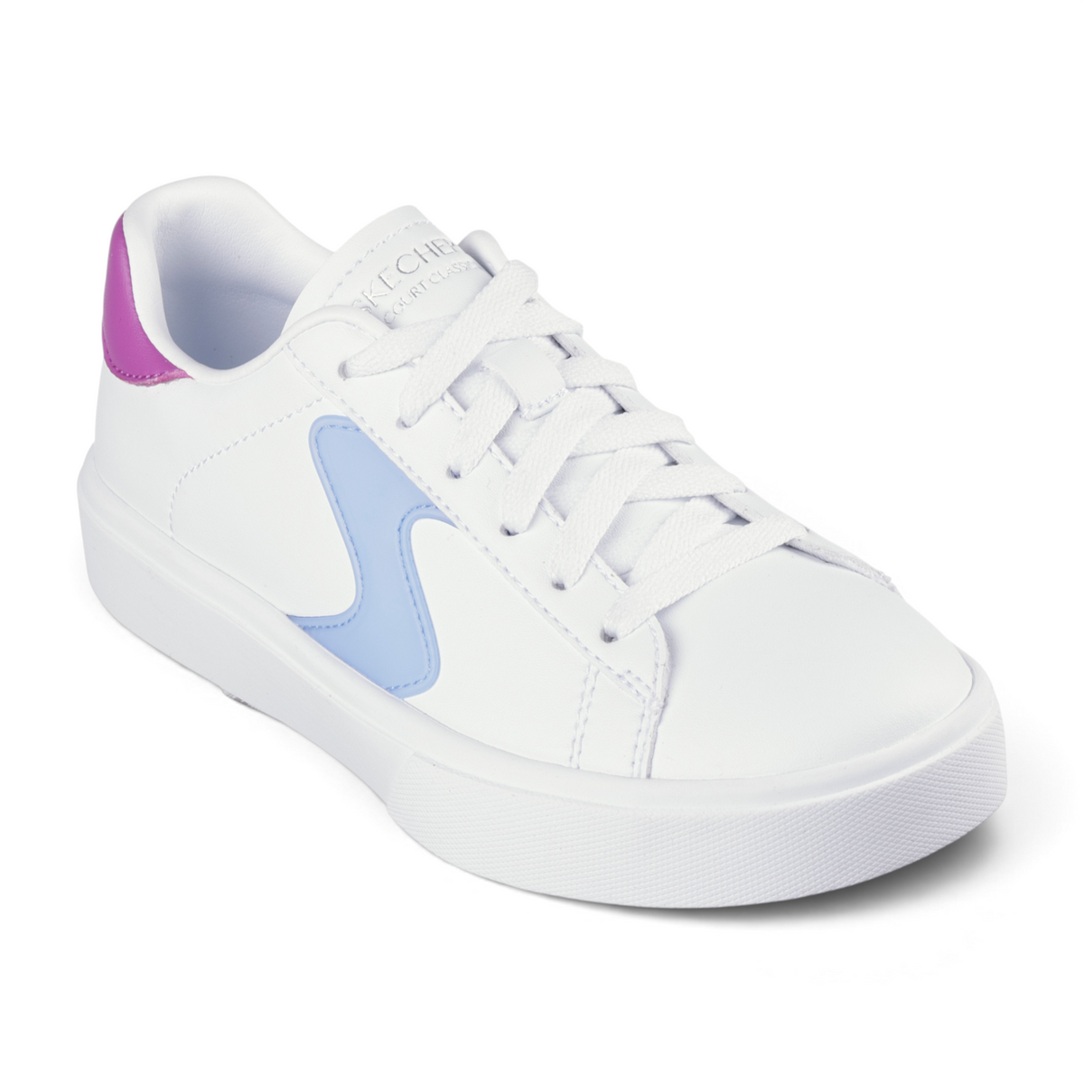 FRG EDEN LX white leather sneakers with light blue side detail and purple heel tab