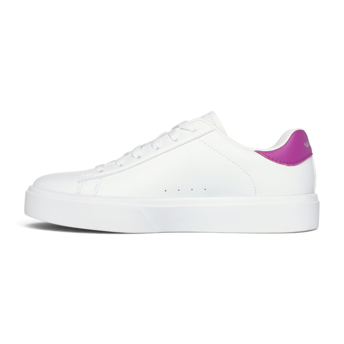 FRG EDEN LX white low-top sneaker with a vibrant purple heel tab and textured rubber platform sole