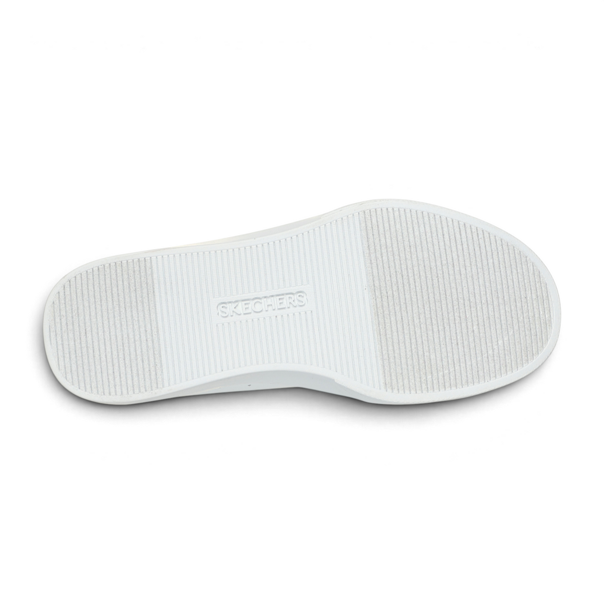 White rubber outsole of the FRG EDEN LX sneaker featuring a textured grip pattern and Skechers branding.