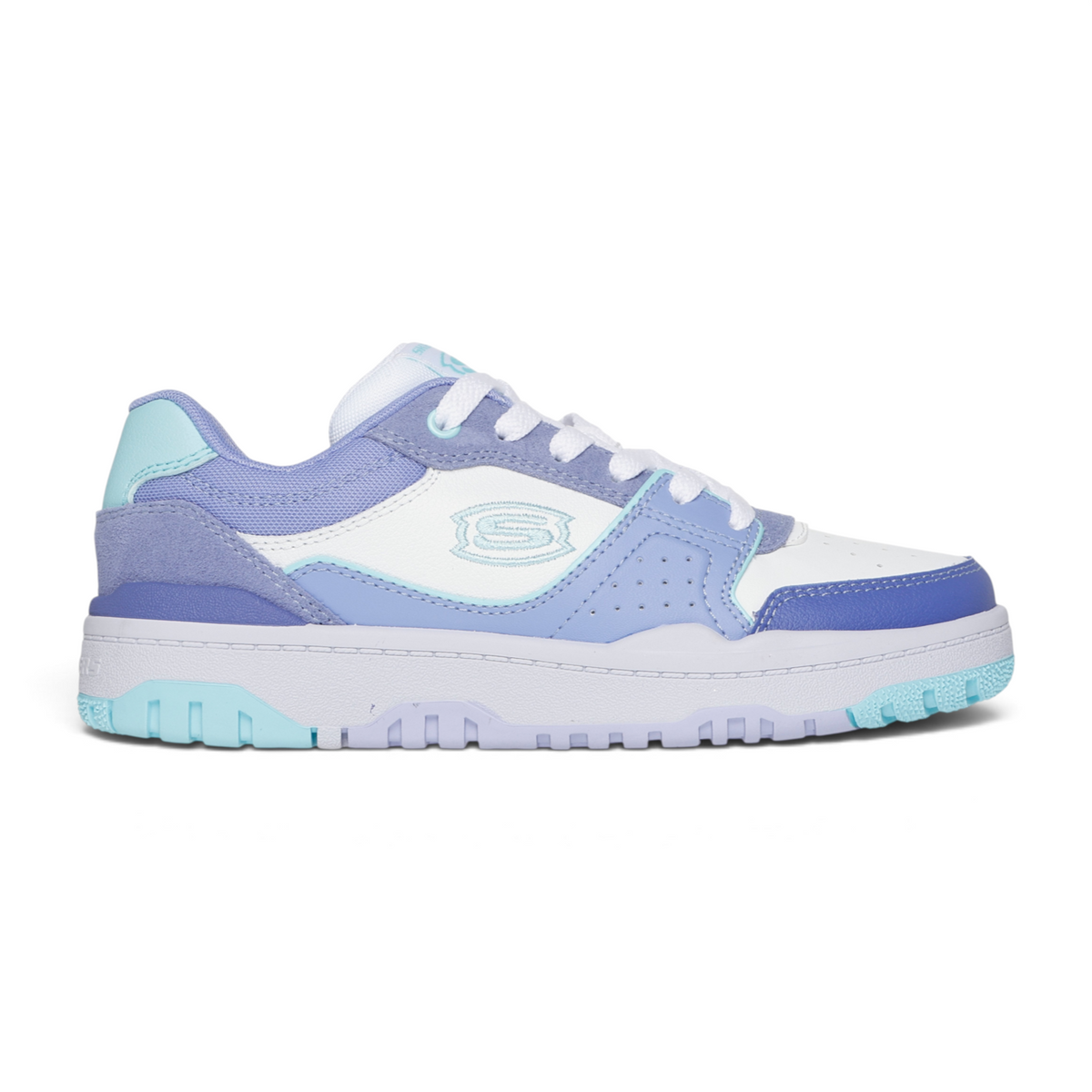 FRG SKECHERS Street Tres-Air Uno Vision-Airy sneakers in white, purple, and light blue with a chunky sole