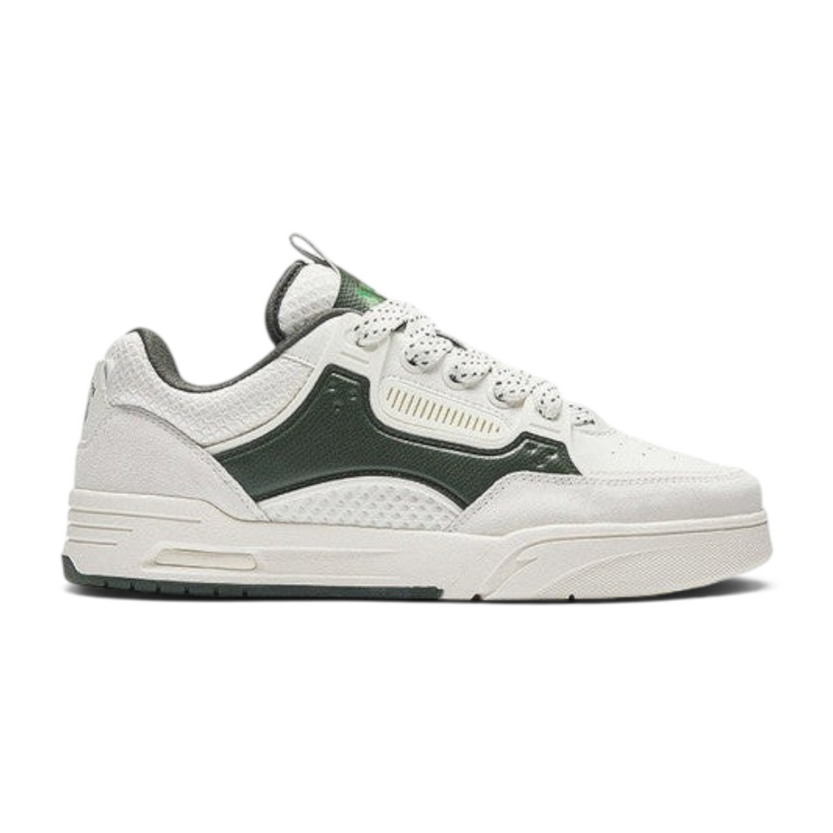FRG ANTA X-GAME AOJIE skate sneakers in beige and green featuring a mix of suede, mesh, and TPU materials.