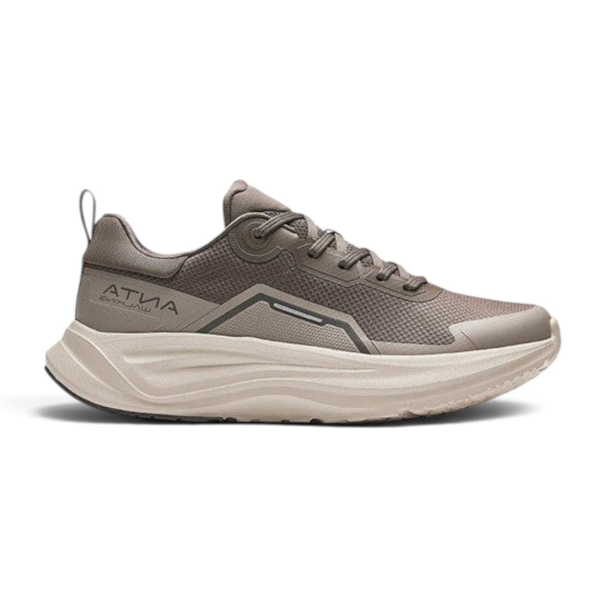 FRG Smile men's casual sneakers in taupe with a breathable mesh upper and thick cushioned sole for all-day comfort.