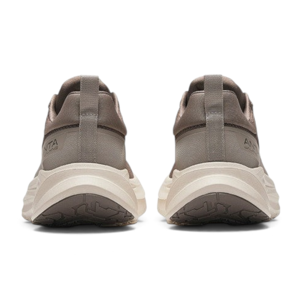 FRG Smile men's casual sneakers in taupe with a breathable mesh upper and thick cushioned sole, rear view