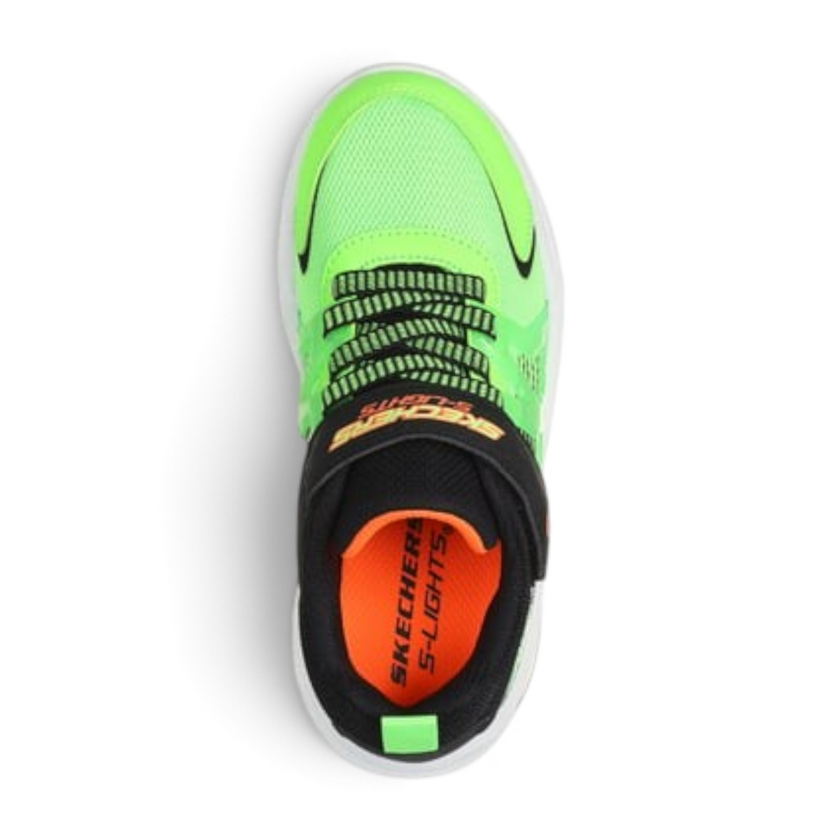 FRG S LIGHTS: PRISMATRONS kids sneakers in neon green and black with a hook-and-loop strap and mesh upper
