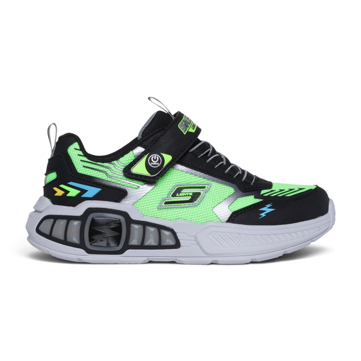 FRG LIGHT STORM 3 kids' black and neon green light-up sport sneaker with lightning bolt details and strap closure