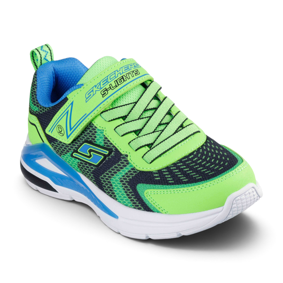 FRG TRI-NAMICS Skechers S-Lights kids sneakers in neon green and navy blue with hook-and-loop strap and mesh upper
