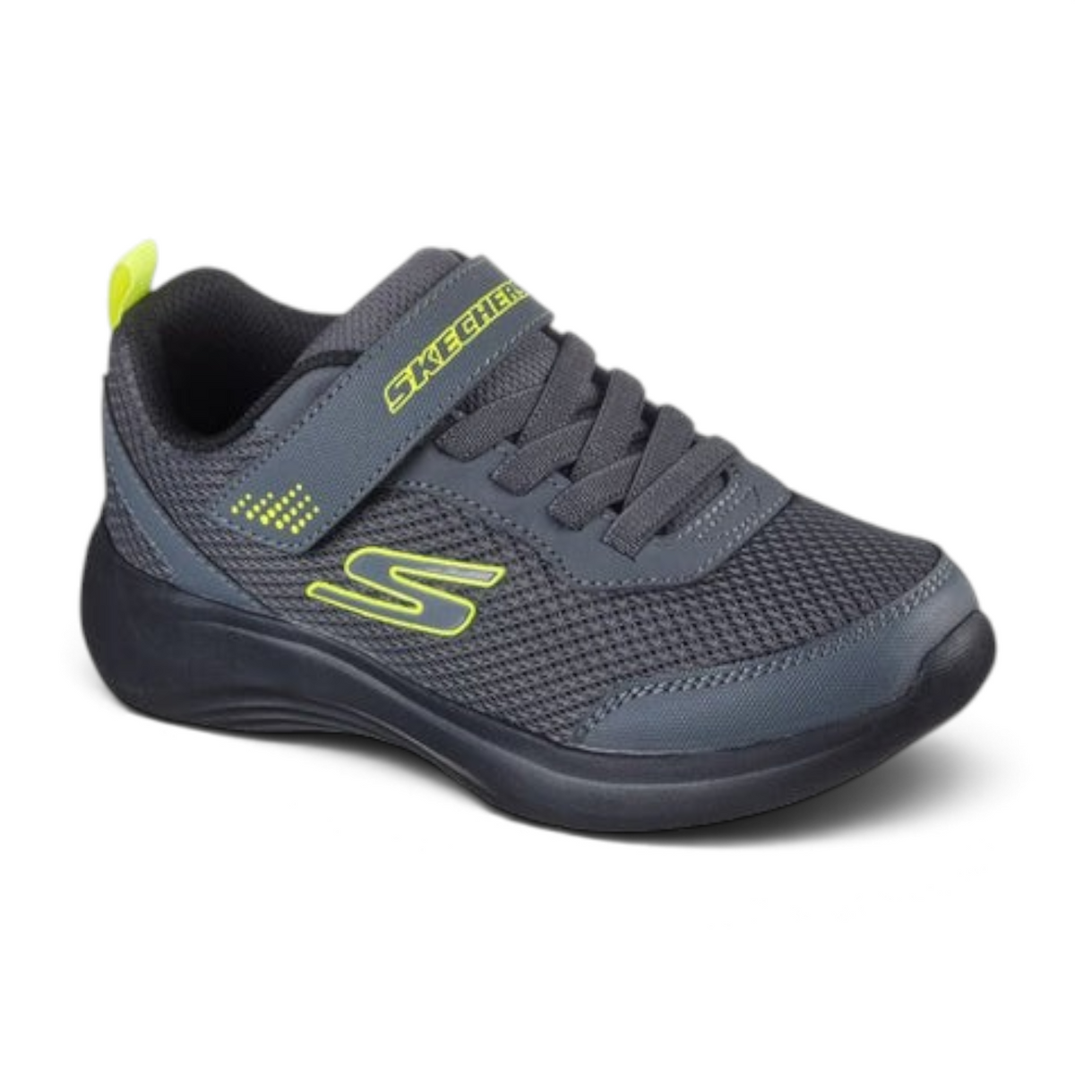 FRG Skechers Selectors Reset Achieved sneakers in gray and green with mesh upper, stretch laces, and velcro strap.