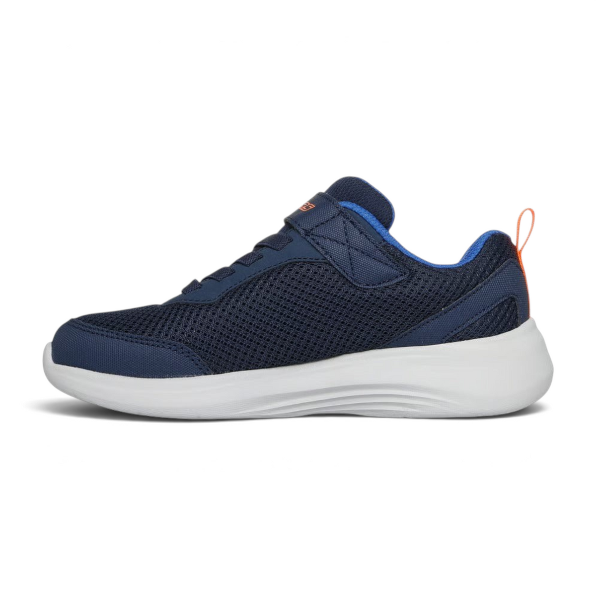 FRG Skechers Selectors Reset Achieved navy blue kids sneaker with mesh upper, synthetic overlays, and stretch laces.