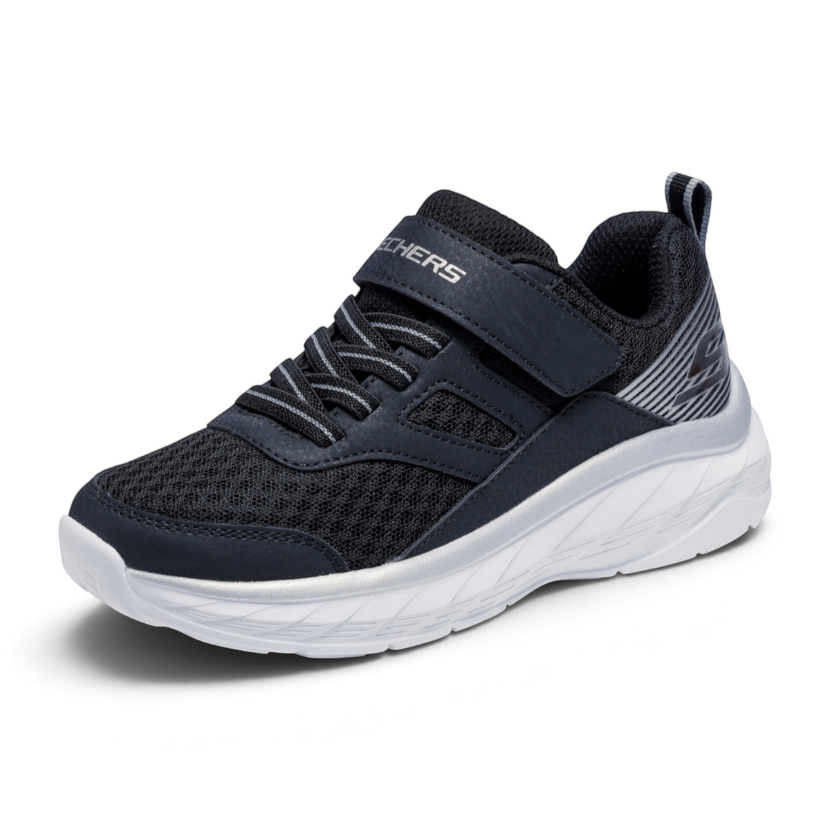 FRG BOUNDLESS black athletic sneakers with mesh upper, hook-and-loop strap, and thick white cushioned sole