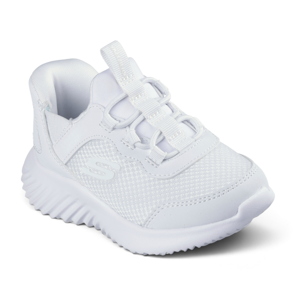 FRG Bounder Brisk Burst toddler sneaker in all-white mesh and synthetic material with a slip-on design.