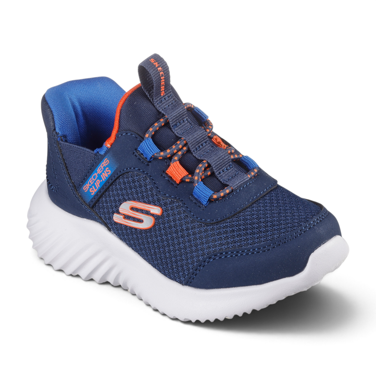 FRG BOUNDER - BRISK BURST navy blue mesh slip-in sneakers with orange accents and a white cushioned sole