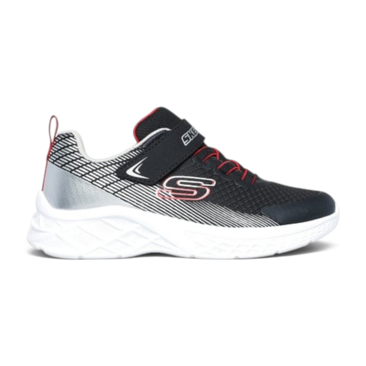 FRG Microspec II Zovrix lightweight black and silver athletic sneakers with red accents and hook-and-loop strap